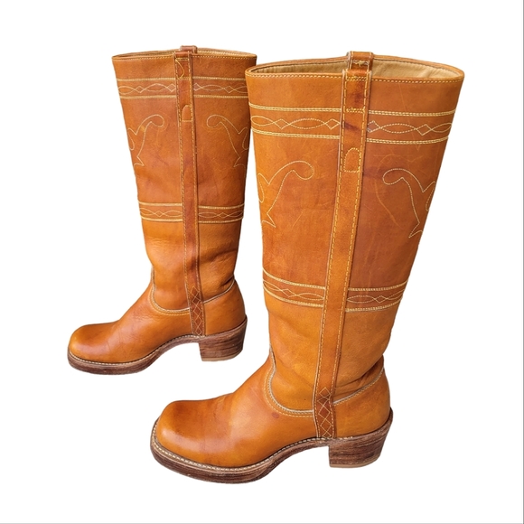 FRYE RARE Vintage Black Label Campus Stitching Horse Knee High Western Boots 7 - Picture 5 of 17